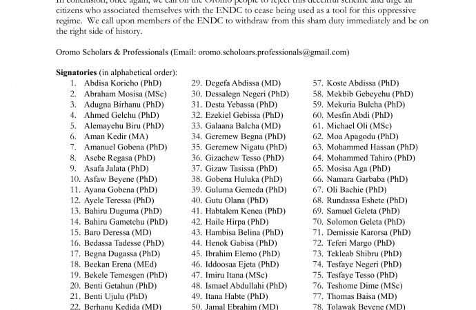 Oromos should reject the “Ethiopian National Dialogue Commission” A press release of the Oromo Scholars and Professionals, June 3, 2024